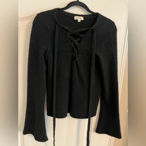 L'agance Black Sweater with lace up neckline